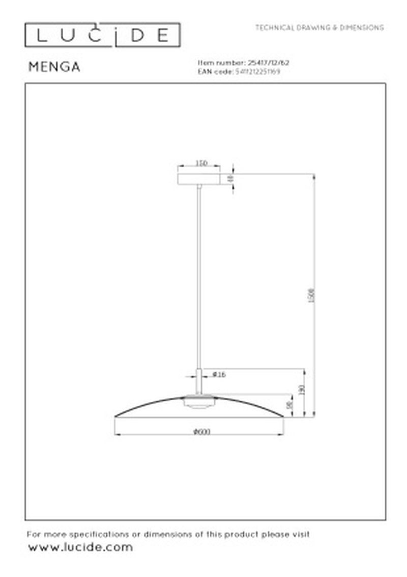 Lucide MENGA - Závesné svietidlo - Ø 60 cm - LED Rozm. - 1x18,6W 2700K - Jantárová